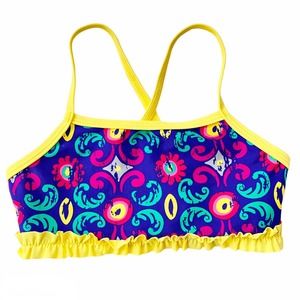 NWT Hanna Andersson Swim Top Seperates Purple Floral Yellow Ruffle Girls 140/ 10